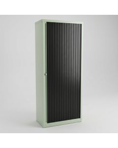Bisley roldeurkast 80cm breed 198cm hoog. Olijfgroene romp met zwarte roldeuren