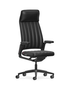 Bureaustoel Interstuhl vintage classic VI006 vooraanzicht in het zwart met grijze stiknaden met smart motion technology