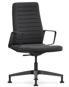 Conferentiestoel Interstuhl vintage modern VI001, vooraanzicht, ring armsteunen, hendel om de hoogte te verstellen, zwart aluminium onderstel zonder wielen