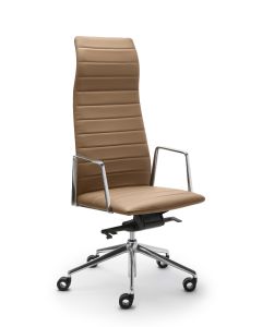 Gollinucci Grecale vergaderstoel cognac leer aluminium onderstel zijaanzicht