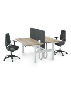 Zit-sta bureau flex 3+ bench voor 2 personen hoogte instelbaar met bureaustoelen en akoestische wand kabelmanagement