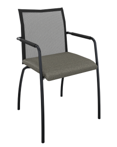 Vergaderstoel alfa 4 poot zwart frame mesh rug en grijze stoffering