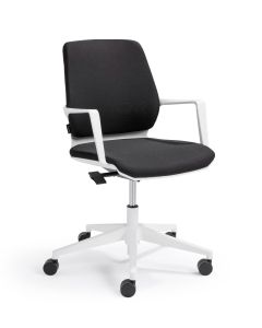 X-Meeting vergaderstoel verrijdbaar met wit frame en zwarte stoffering vooraanzicht