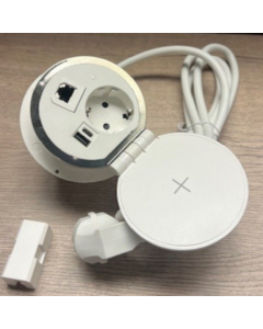 Witte inbouw powerunit bureau met USB, LAN en draadloos laden