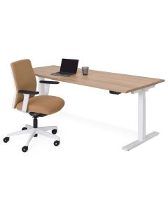 Zit-sta bureau Elite in wit frame met een mooie bureaustoel met holle wielen